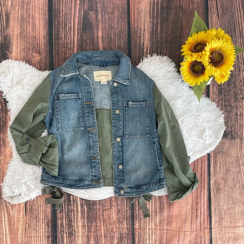 Anthropologie Pilcro and The Letterpress Military Mixed Denim Jacket